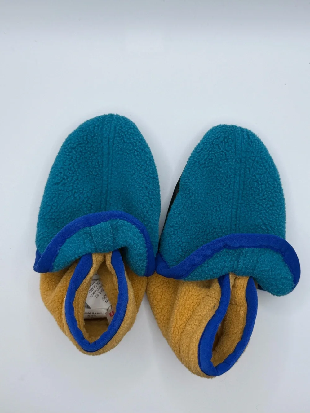 Patagonia Kids Fleece Slippers in Teal, Mustard & Blue Trim